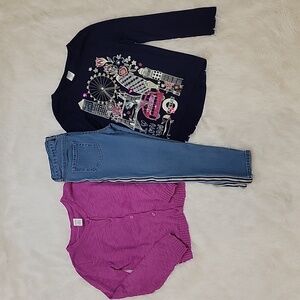 Gymboree London Outfit Long Sleeve Tee, Pink Cardigan, Jeans Girls Size 7-8